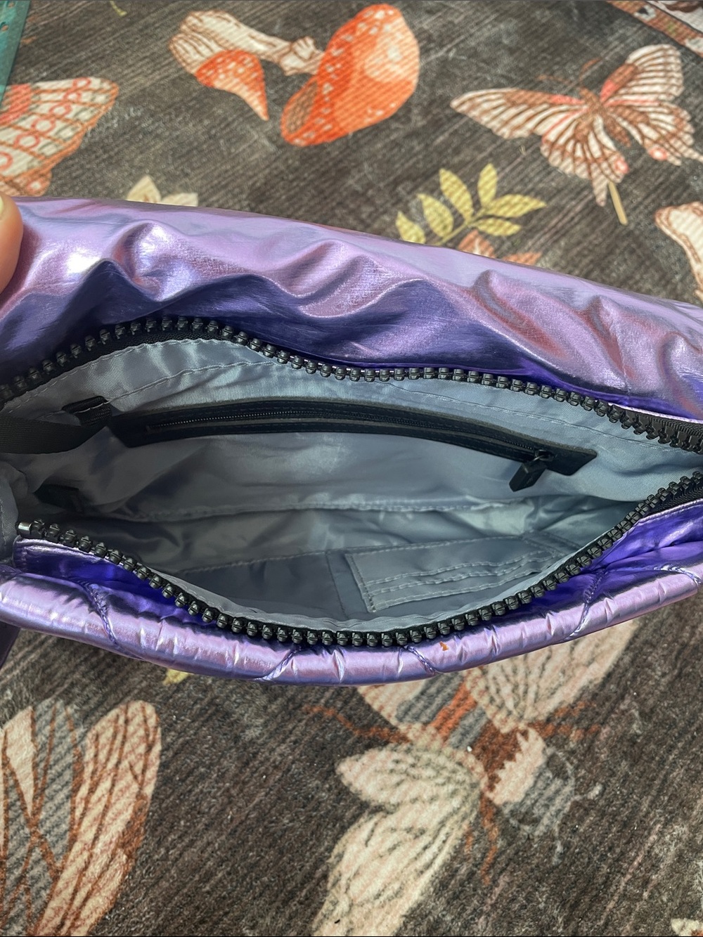 Iridescent Purple Quilted Shoulder Bag with Black Strap IHKWIP - Picture 13 of 16